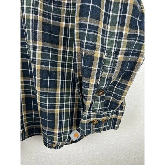 Carhartt 2XL Blue Green Brown Plaid Cotton Long Sleeve Button Down Shirt - Picture 3 of 7
